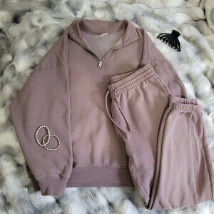 Aritzia Tna Taupe Sweatfleece Set